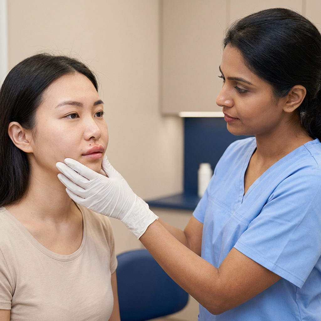 Angioedema face swelling evaluation
